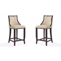 Manhattan Comfort 2-BS008-CR Emperor 41 in. Cream and Walnut Beech Wood Bar Stool (Set of 2)